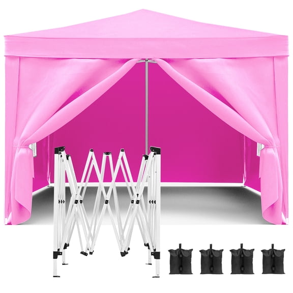 10'x10' Folding Canopy with 4 Removable Sidewalls,UPF 50 EZ Pop Up Canopy 4Pcs Weight Bag and Carry Bag