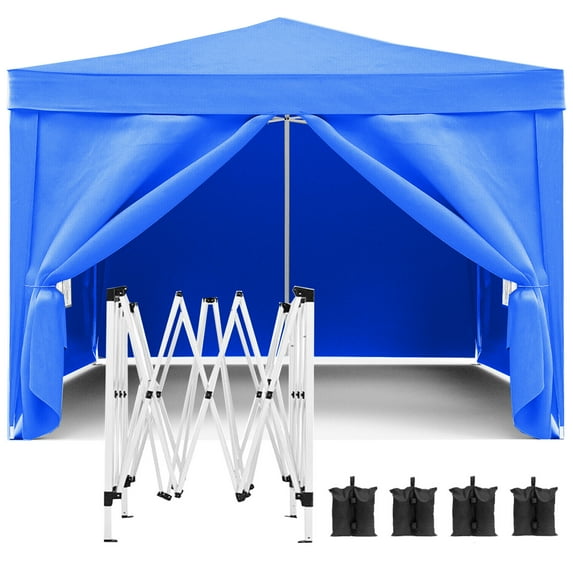 10'x10' Folding Canopy with 4 Removable Sidewalls,UPF 50 EZ Pop Up Canopy 4Pcs Weight Bag and Carry Bag