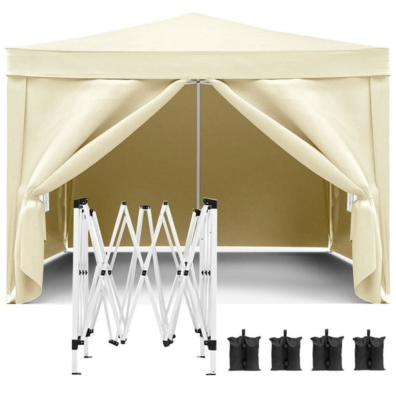 10'x10' Folding Canopy with 4 Removable Sidewalls,UPF 50 EZ Pop Up Canopy 4Pcs Weight Bag and Carry Bag