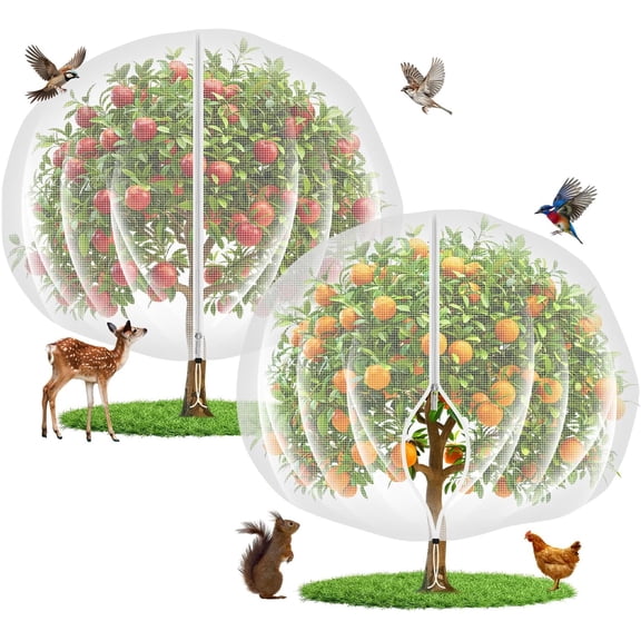 10'x10' Fruit Tree Netting Cover with Zipper and Drawstring, Ultra-Fine Mesh Garden Plant Insect Pest Net Barrier Protection Covers to Prevent Squirrel Bird Deer Cicadas Bag for Blueberry Tomato-2pcs