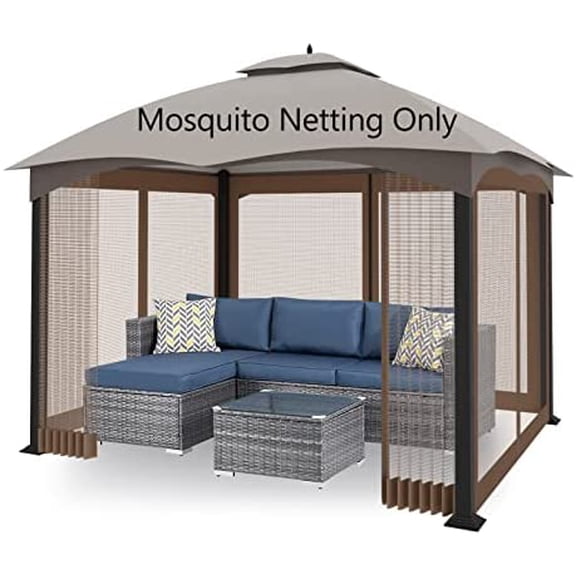 10'x10' Gazebo Replacement Mosquito Netting 4-Panel Patio Screen Walls with Zipper (Brown)
