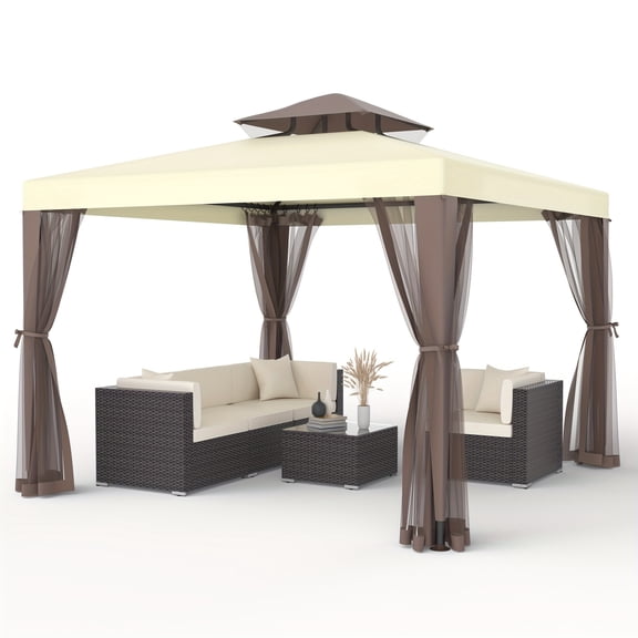 10'x10' Gazebo Tent with Mosquito Netting, Quick Setup Outdoor Canopy, 100 Sq Ft Shade for Patio Garden Backyard