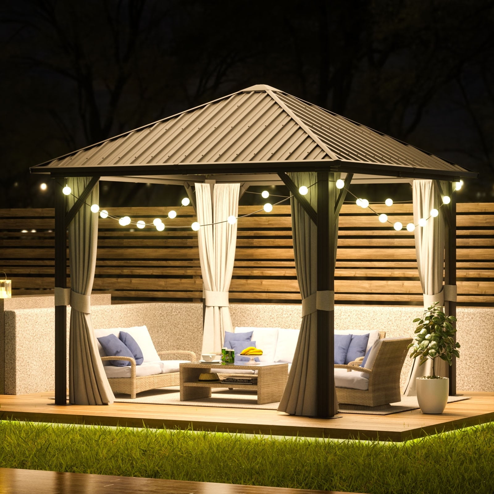 10'x10' Galvanized Steel and Aluminum Hardtop Gazebo with Curtains