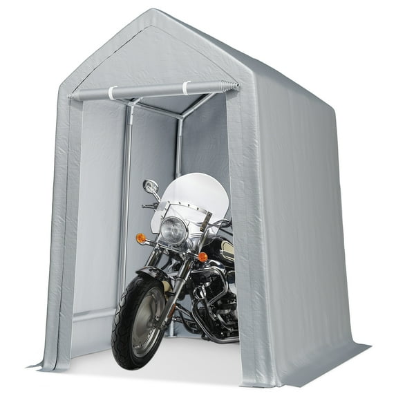 10'x10' Heavy-Duty Outdoor Storage Shed with Roll-up Zipper Door | Waterproof Storage Tent Shelter | Car Canopy Portable Shelter for Motorcycle, Bike, Garden Tools, Grey