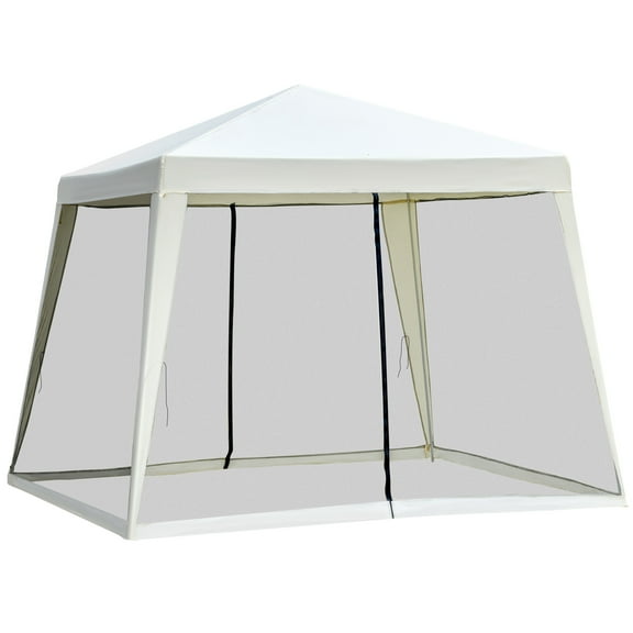 10'x10' Outdoor Canopy Tent, Slant Leg Sun Shelter with Mesh Sidewalls, Patio Tents for Parties, Cream White