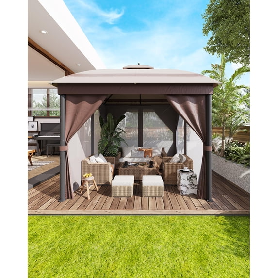 10'x10' Outdoor Gazebo Netting and Curtains, 10x10 OutdoorTent with Mosquito Netting Outdoor Canopy Shelter with 110 Square Feet of Shade Quick Setup Newly Designed Storage Bag