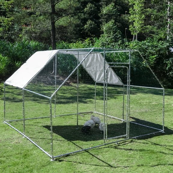 10'x10' Outdoor Heavy Duty Chicken Coops Walk in Metal Chicken Cages Large Pets Raise Crate Protector Poultry Rabbit House with Waterproof Cover Backyard