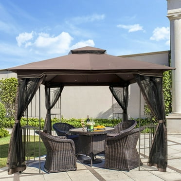 10'x10'Outdoor Patio Gazebo,Canopy Tent with Double Roofs,Detachable Mosquito Nets,Detachable Mesh Screen On All Sides,Canopy Tent Shelter for Outdoor Dining Picnics Barbecues