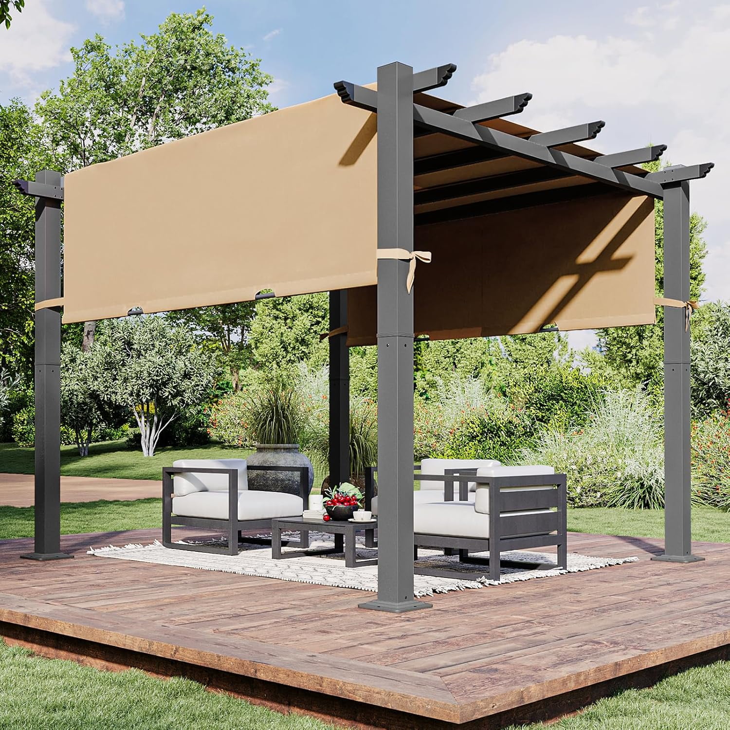 10'x10' Outdoor Retractable Pergola, HeavyDuty Aluminum Pergola Patio