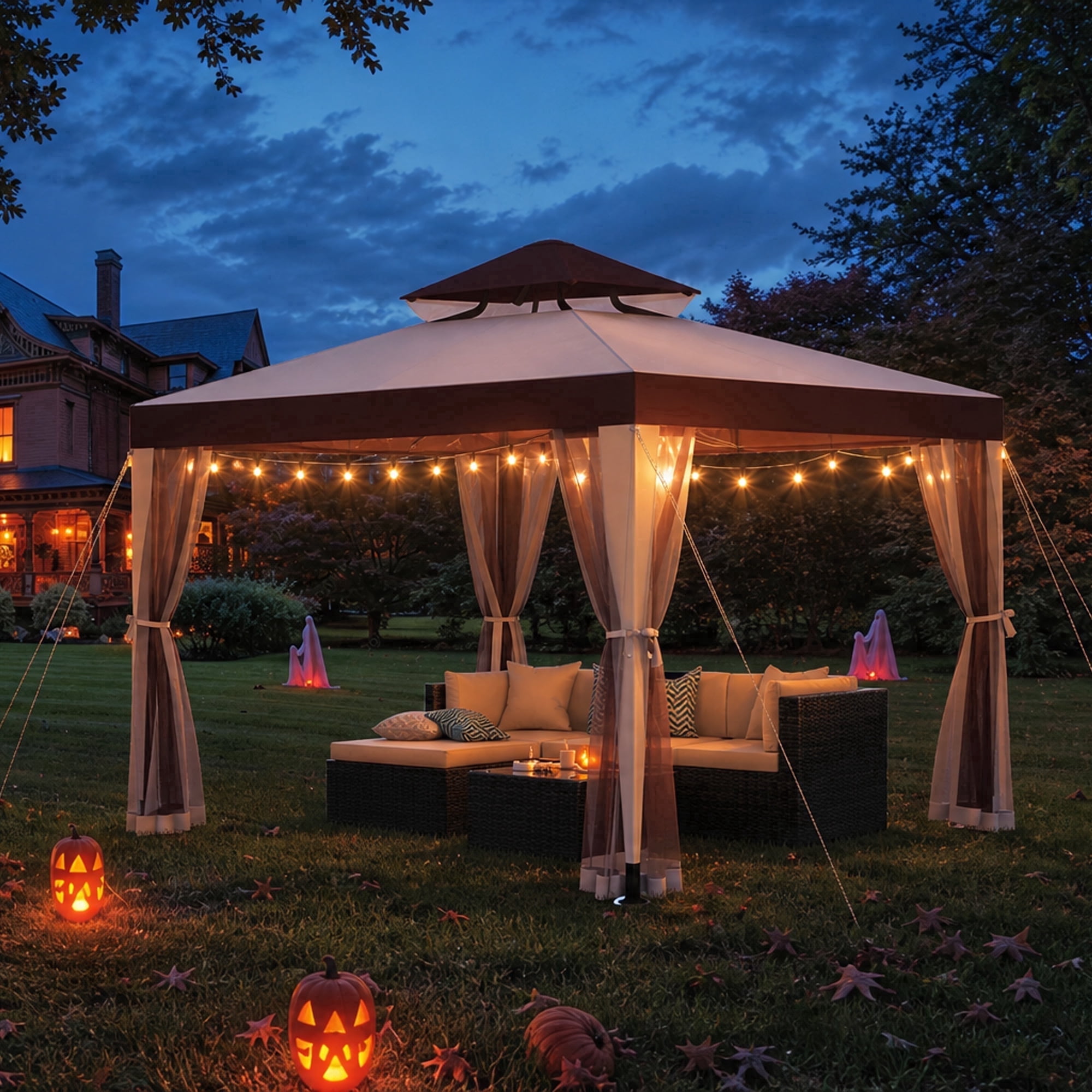 10'x10' Patio Gazebo Tent Mesh Netting Outdoor Canopy Shelter For Garden,Red