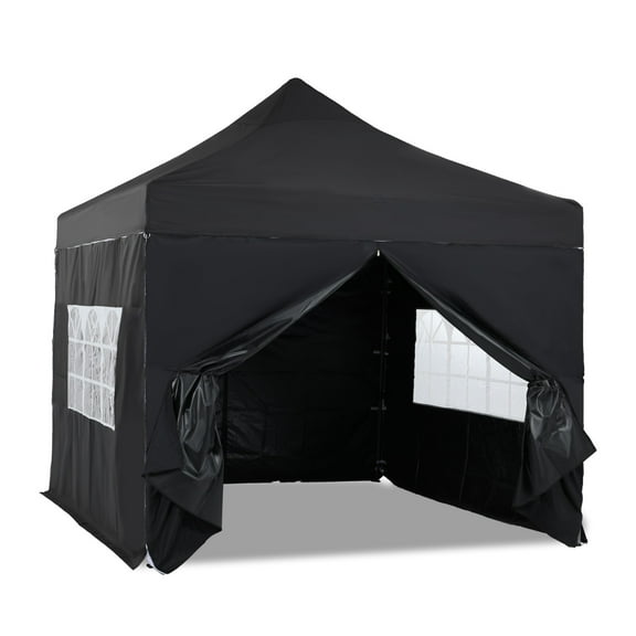 10'x10' Pop Up Canopy Tent, Outdoor Instant Shelter Folding Canopy with 4 Side Walls and Carry Bag for Commercial Events, Party, Backyard BBQ, Camping,Black