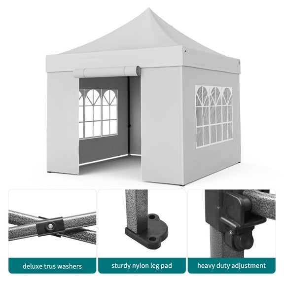 10 x10 Pop Up Canopy Tent with Sidewalls, Heavy Duty Commercial Canopy Waterproof Adjustable Height with Wheeled Carry Bag, 4 Sandbags, 4 Stakes and 4 Ropes for Outdoor Camping, White