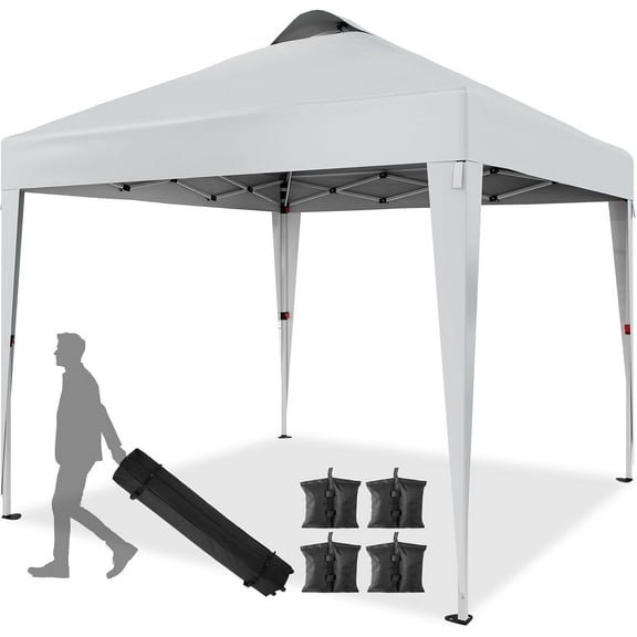 10'x10' Pop Up Canopy Tent with Vented Roof,One Push Setup I-nstant Shade Shelter for Beach, Camping, Events,Includes STO-N-Go Bag, 8 Stakes, 4 Ropes & Sandbags Commercial-Grade