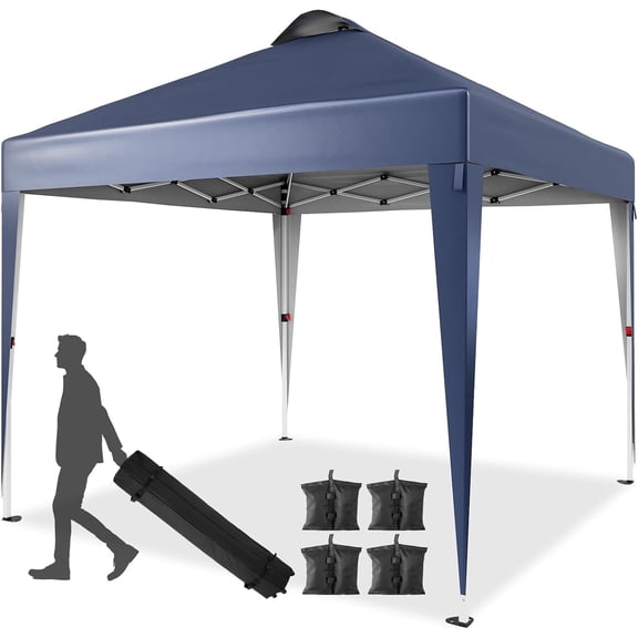 10'x10' Pop Up Canopy Tent with Vented Roof,One Push Setup I-nstant Shade Shelter for Beach, Camping, Events,Includes STO-N-Go Bag, 8 Stakes, 4 Ropes & Sandbags Commercial-Grade