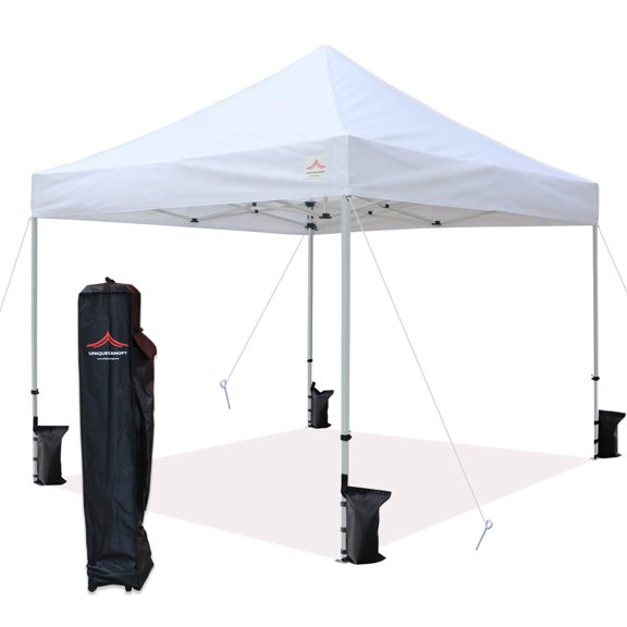 10'x10' Pop Up Canopy Tent Commercial Instant Shelter with Heavy Duty Roller Bag, 4 Canopy Sand Bags, 10x10 FT White