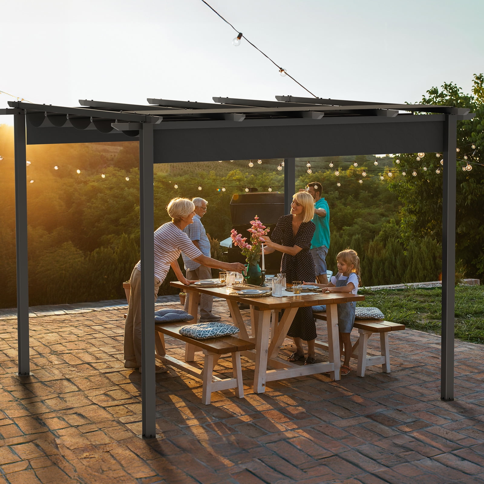 Vitarpatio 10x10 Feet Retractable Outdoor Pergola, Patio Pergola with