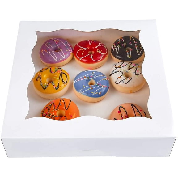 10"x10"x3"White Bakery Boxes with PVC Window for Pie and Cookies Boxes Large Natural Paper Box 10x10x3inch Pack of 15