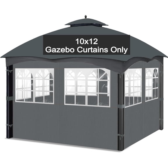 10'x12' Gazebo Curtains Outdoor Waterproof with PVC Windows, 4-Panel Sidewalls Universal Replacement Privacy Curtain, Outdoor Curtains for Patio, Backyard