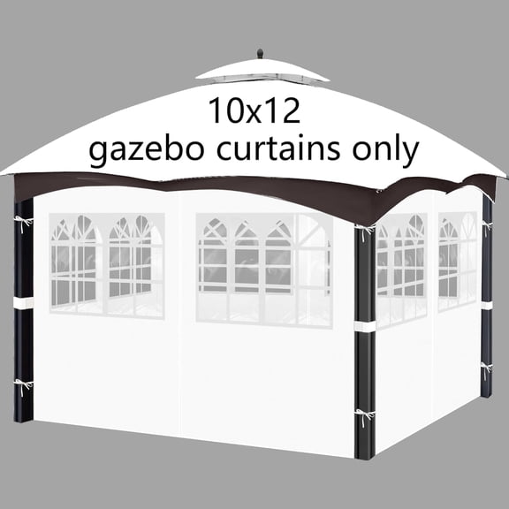 10'x12' Gazebo Curtains Outdoor Waterproof with PVC Windows, 4-Panel Sidewalls Universal Replacement Privacy Curtain, Outdoor Curtains for Patio, Backyard