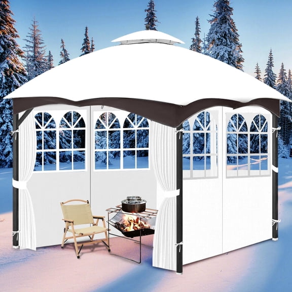 10'x12' Gazebo Curtains Outdoor Waterproof with PVC Windows, 4-Panel Sidewalls Universal Replacement Privacy Curtain, Outdoor Curtains for , Backyard