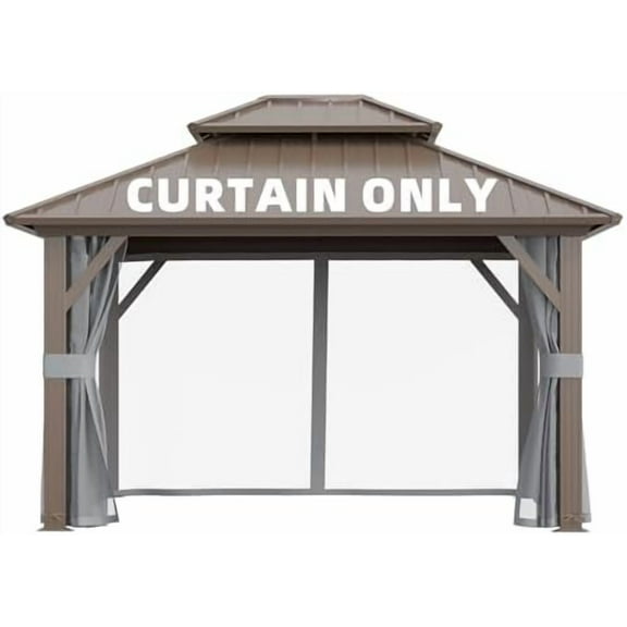 10'x12' Gazebo Universal Replacement Privacy Curtain, Outdoor 4-Panels Sidewall Curtains with Zipper, Hooks and Rings Included for Garden, Backyard and  (Gray, 6.9ft X 9.7ft Netting)