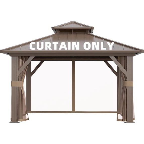 10'x12' Gazebo Universal Replacement Privacy Curtain, Outdoor 4-Panels Sidewall Curtains with Zipper, Hooks and Rings Included for Garden, Backyard and Patio (Khaki, 6.9ft X 9.7ft Netting)