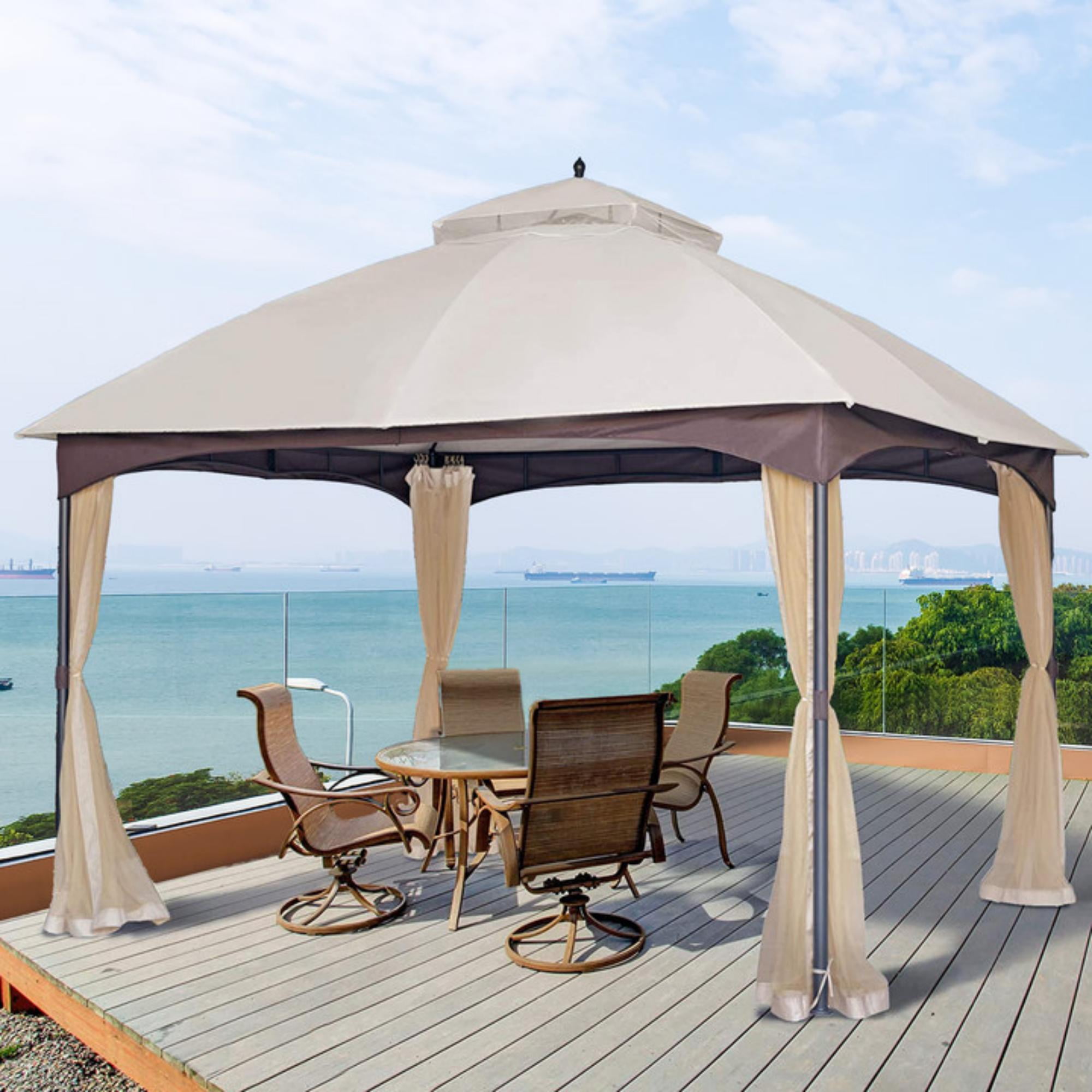 10'x12' Patio Gazebo with Mosquito Net and Sunshade Curtains, Outdoor ...