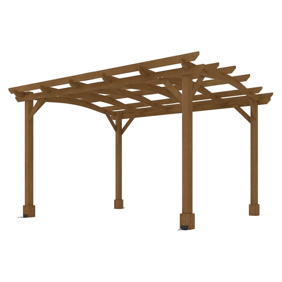 10'x12' Wood Pergola, Outdoor Gazebo with Arched Roof, Grape Trellis for Climbing Plants, Dark Brown