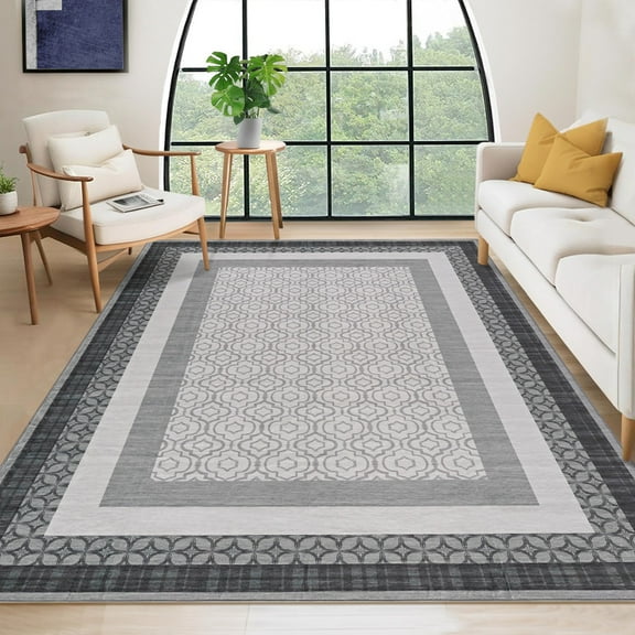 10'x13' Abstract Area Rugs Washable Modern Rugs for Living Room Non-Slip Low-Pile Soft Rug Minimalist Bordered Floor Carpet for Bedroom Dining Room