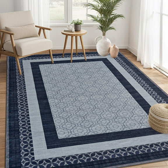 10'x13' Abstract Area Rugs Washable Modern Rugs for Living Room Non-Slip Low-Pile Soft Rug Minimalist Bordered Floor Carpet for Bedroom Dining Room