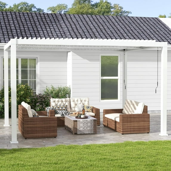 10'x13' Adjustable Louvered Pergola, Heavy-Duty Aluminum Outdoor Pergola, Metal Hardtop Pergola with Adjustable Roof for Patio, Deck, Garden, Yard, White