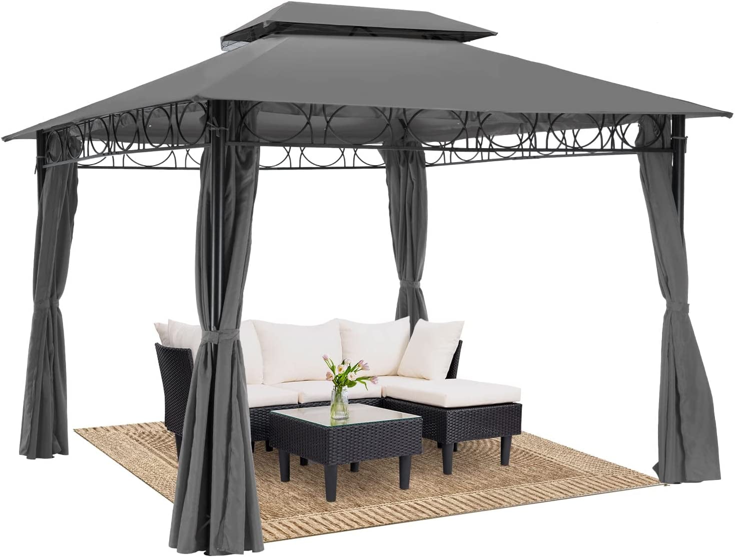 FDW Outdoor Canopy with 4 Sidewall for Patio Outdoor (10'x13', Grey)