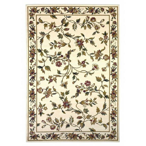 10'x13' Ivory Machine Woven Floral Vines Indoor Area Rug