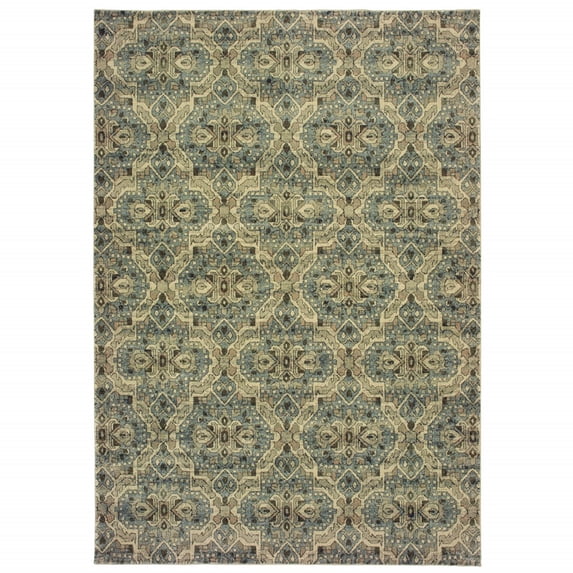 10’x13’ Ivory and Blue Geometric Area Rug