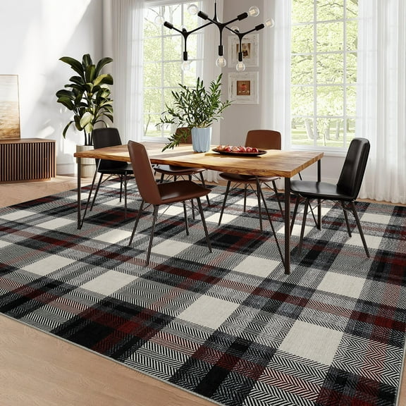 10'x13' Modern Washable Area Rugs for Living Room Tartan Ultra Soft Rug for Bedroom Farmhouse Non Slip Throw Rugs for Home Office
