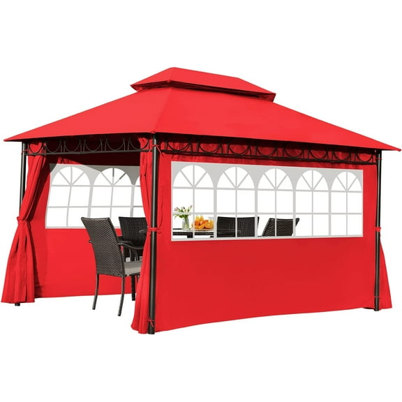 FDW Outdoor Folding Gazebo with 2 Sidewall Translucent Windows, Backyard Party Event, Red10'x13'