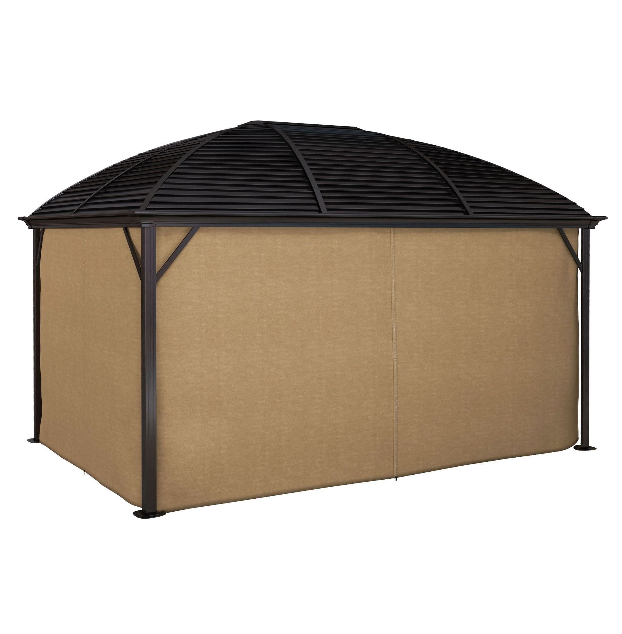 10'x14' Hardtop Gazebo with Curtains & Netting - Steel Roof Patio Pavilion - Brown