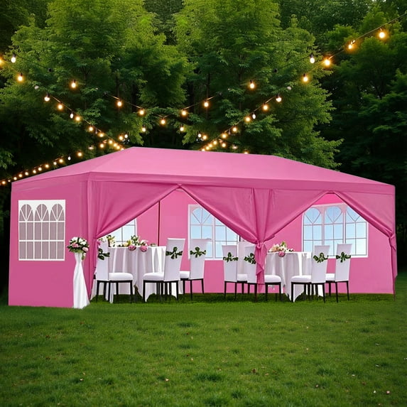 10'x20' Canopy Tent Wedding Party Outdoor Gazebo with 6 Removable Sidewalls for Weddings and Events,Pink