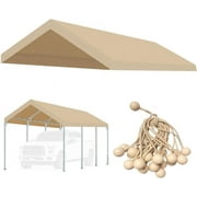 10'x20' Carport Canopy Replacement Top Cover for Car Garage Shelter Party Tent with Ball Bungees (Only Top Cover, Frame is not Included) Beige