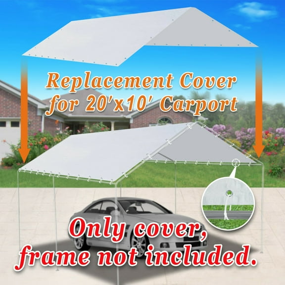 10'x20' Carport Replacement Canopy for Tent Garage Tarp Top Shelter Cover w Cab