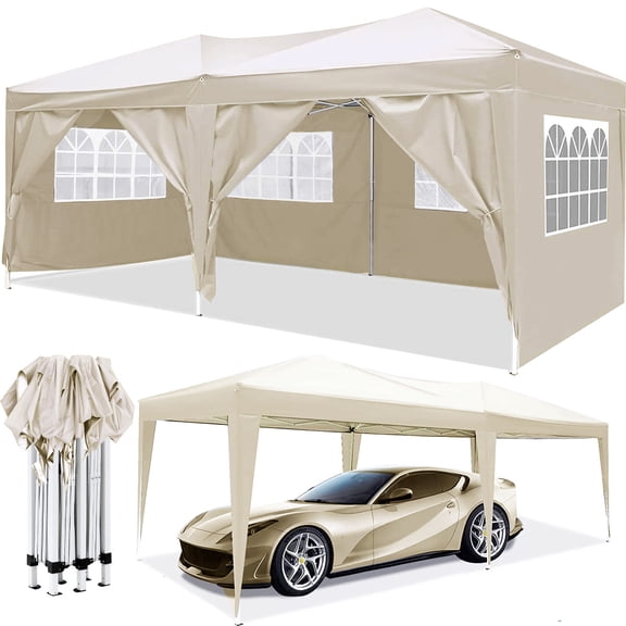 10'x20' EZ Pop Up Canopy Outdoor Portable Party Folding Tent with 6 Removable Sidewalls + Carry Bag + 4pcs Weight Bag  Portable, for Outdoor