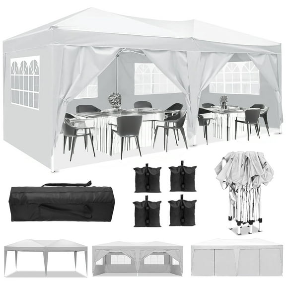 10'x20' EZ Pop Up Canopy Tent,Folding Outdoor Party Wedding Event Tent with 6 Removable Sidewalls for Parties Camping Wedding,White