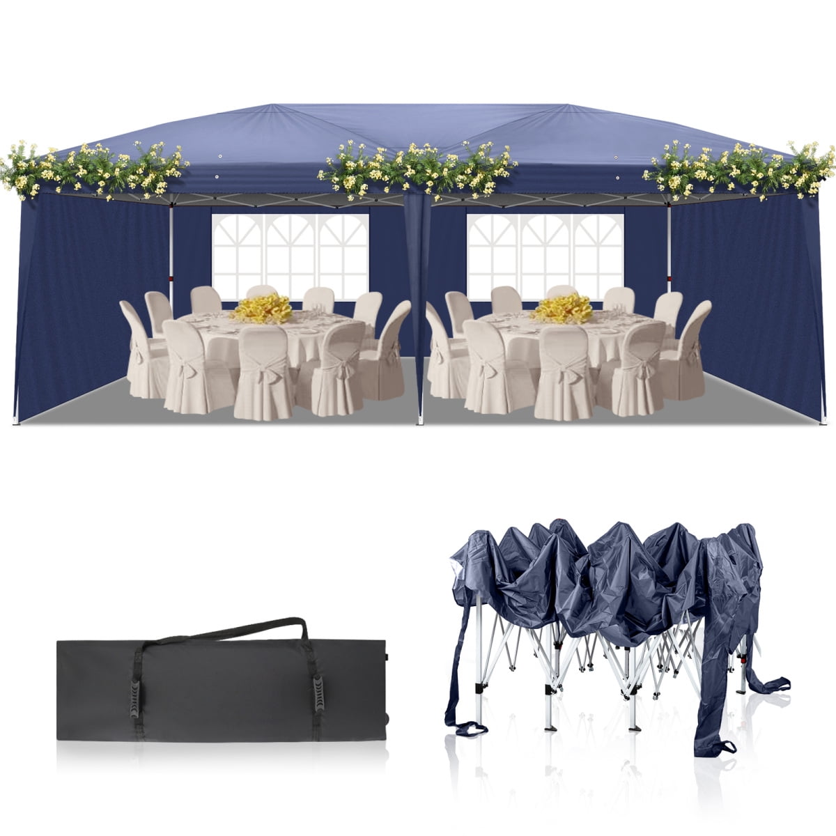 10'x20' Gazebo Waterproof Outdoor Canopy Patio Tent with Reinforced Canopy, 2 Windows Practical Waterproof Folding Tent, Party Tent for Wedding BBQ Cater, Blue