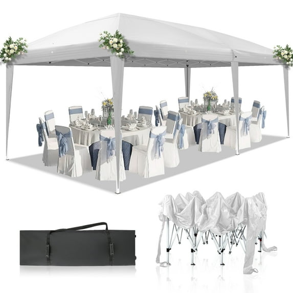 10'x20' Gazebo Waterproof Outdoor Canopy Patio Tent with Reinforced Canopy, Practical Waterproof Folding Tent, Party Tent for Wedding BBQ Cater, White