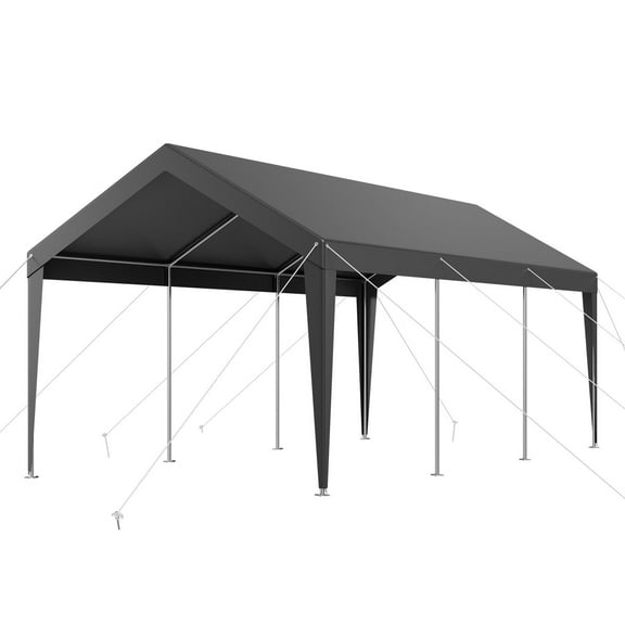 10'x20' Heavy Duty Carport Canopy  Portable Car Garage Shelter with Steel Frame, Waterproof Grey PE Cover  UV & Weather Resistant for Vehicles, RV, Boat Storage
