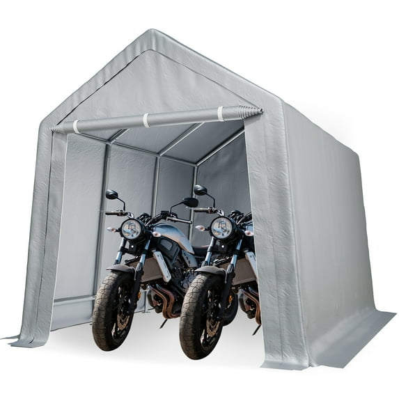 10'x20' Heavy-Duty Outdoor Storage Shed with Roll-up Zipper Door | Waterproof Storage Tent Shelter | Car Canopy Portable Shelter for Motorcycle, Bike, Garden Tools, Grey