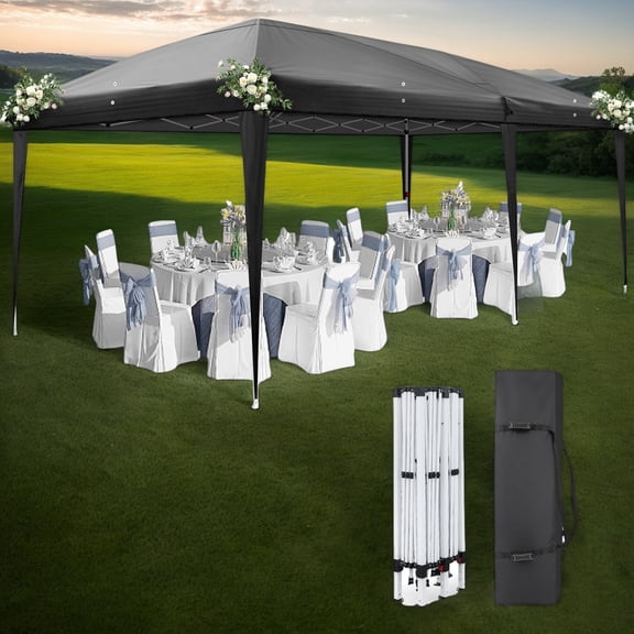 10'x20' Instant Pop Up Canopy Tent - Black, No Sidewalls, 28/22mm Powder Coated Steel Frame, 210D Oxford Fabric, Carry Bag Included (No Sandbags)
