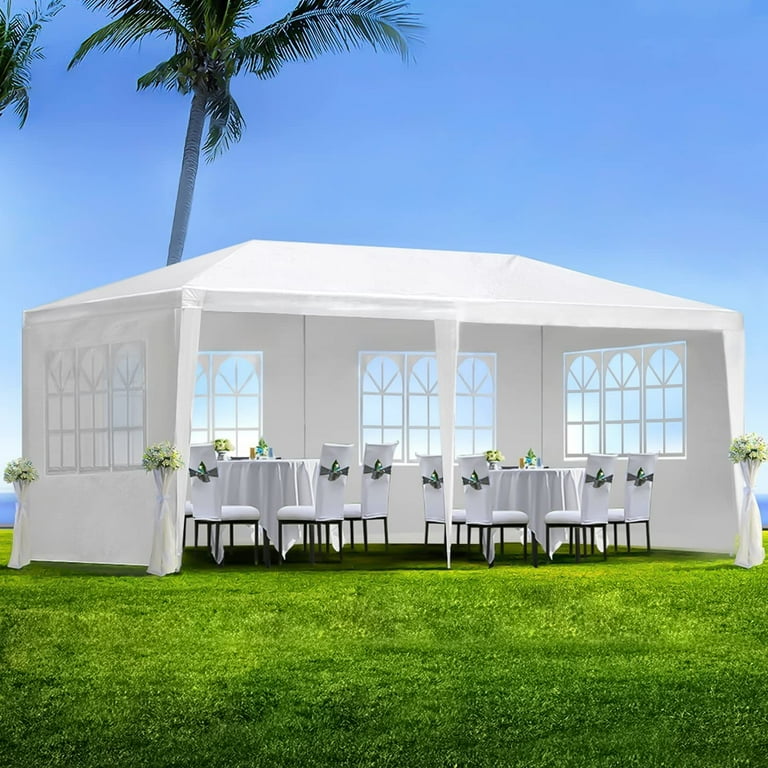 10 x20 Outdoor Party Tent Large Wedding Birthday Tents for Parties White Canopy Tent with 4 Removable Sidewalls Transparent Windows Outside