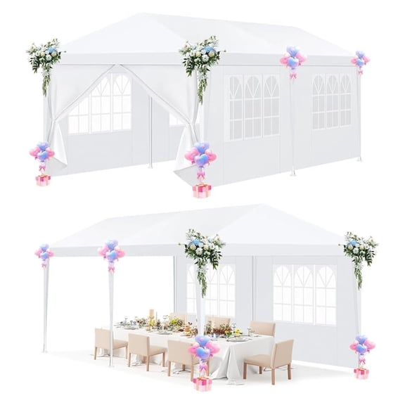 10'x20' Party Tent, Outdoor Tent for Parties, Event Tent with Removable Sidewalls, Large Canopy Tent for Weddings, Parties, Patio Camping Gazebo, Waterproof, White