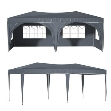 10'x20' Pop Up Canopy Tent with 6 Sidewalls, Ez Pop Up Outdoor Canopy for Parties, Waterproof Commercial Tent with 3 Adjustable Heights, Carry Bag, 6 Sand Bags, 6 Ropes and 12 Stakes, Black